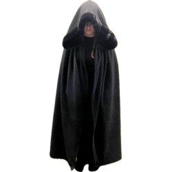 Fleece Cloak, Hooded, Black, Faux-Fur Trimmed Hood